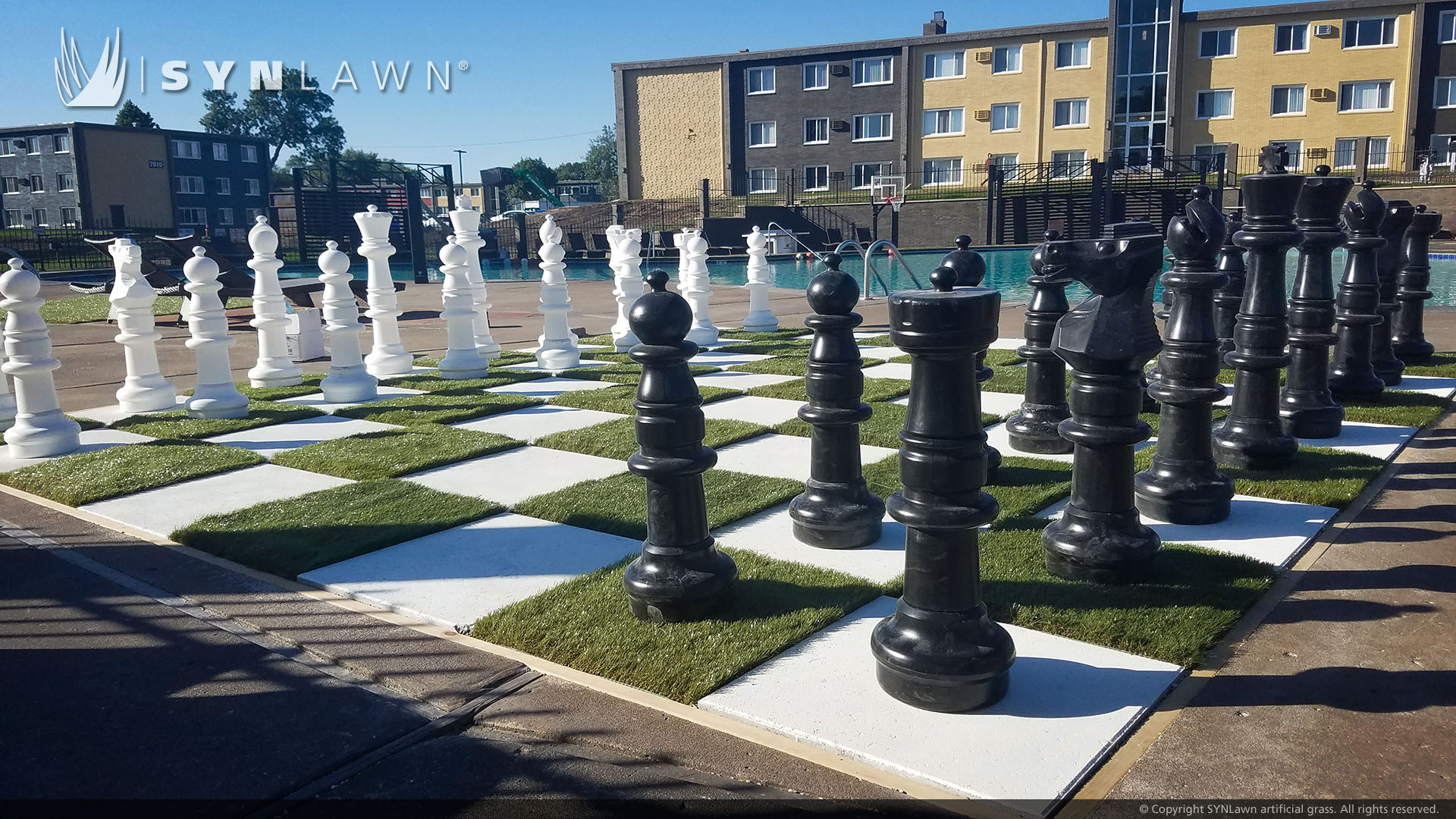 Giant Chess pieces on artificial grass in Georgia