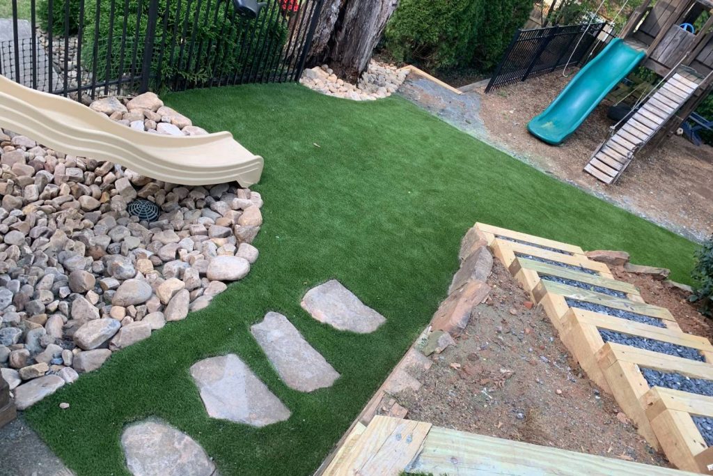 residential artificial grass backyard