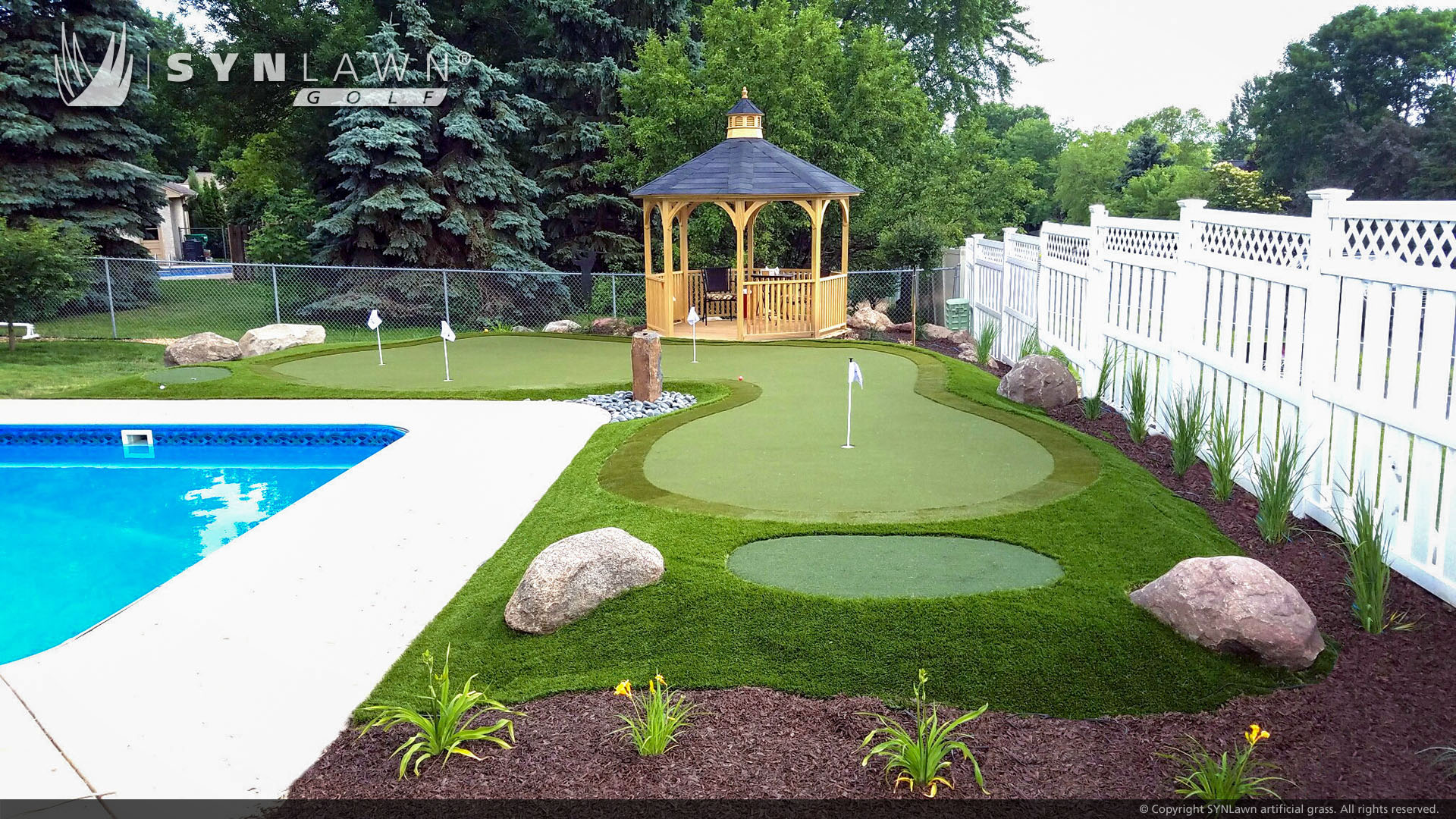 Backyard pool area golf green from SYNLawn