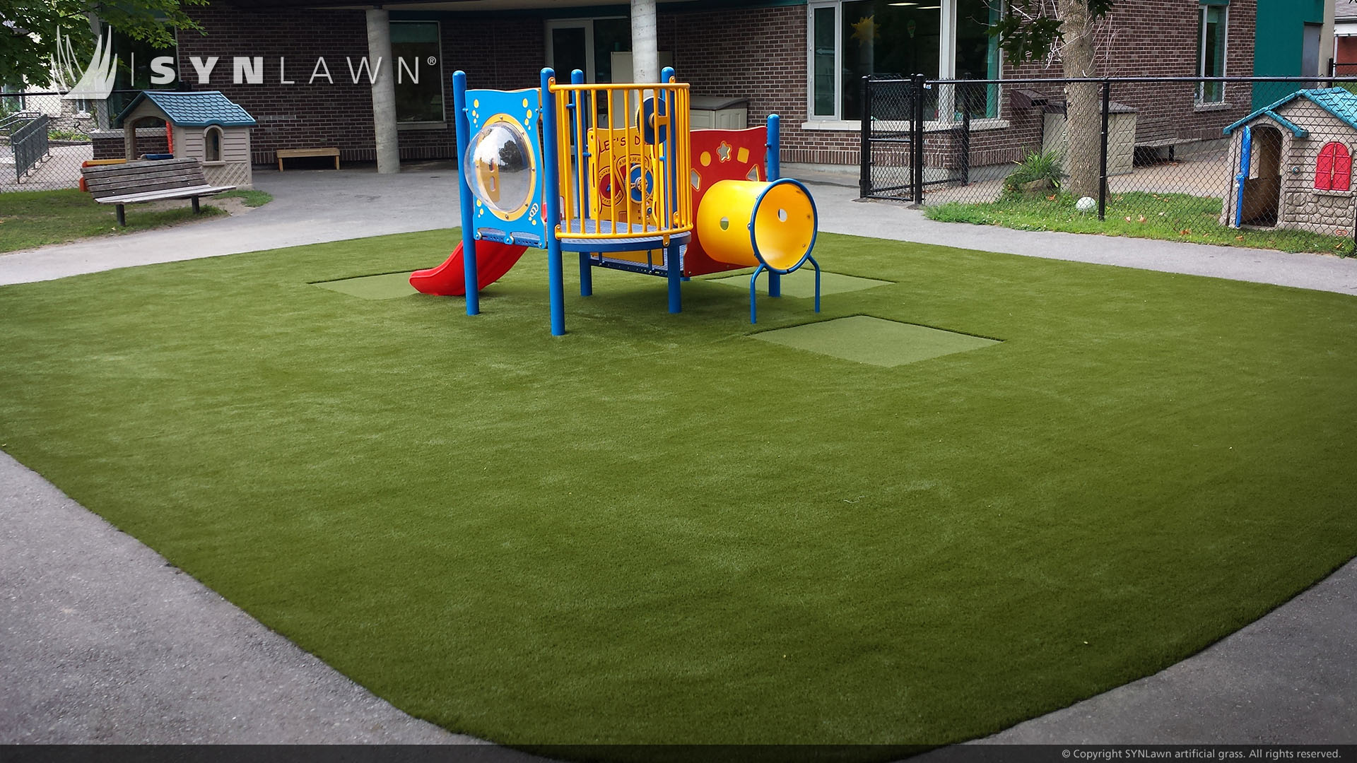 Playground equipment on artificial grass
