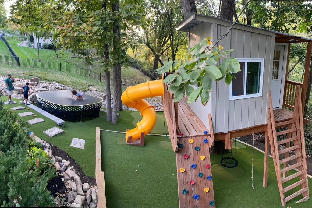 Backyard artificial grass playground installation from SYNLawn