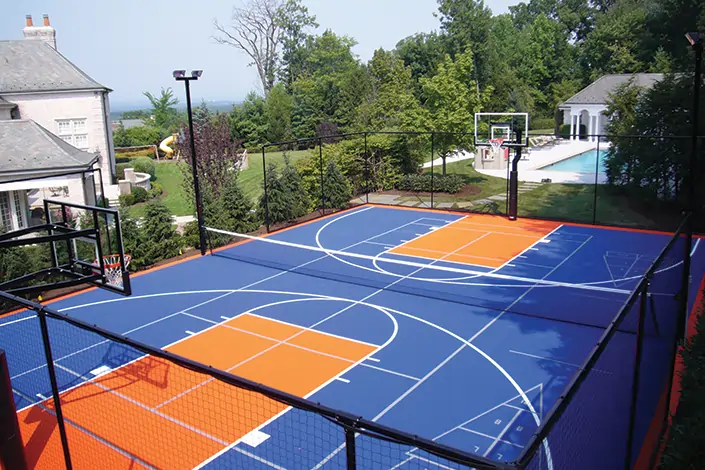 Residential basketball court installed by SYNLawn Georgia